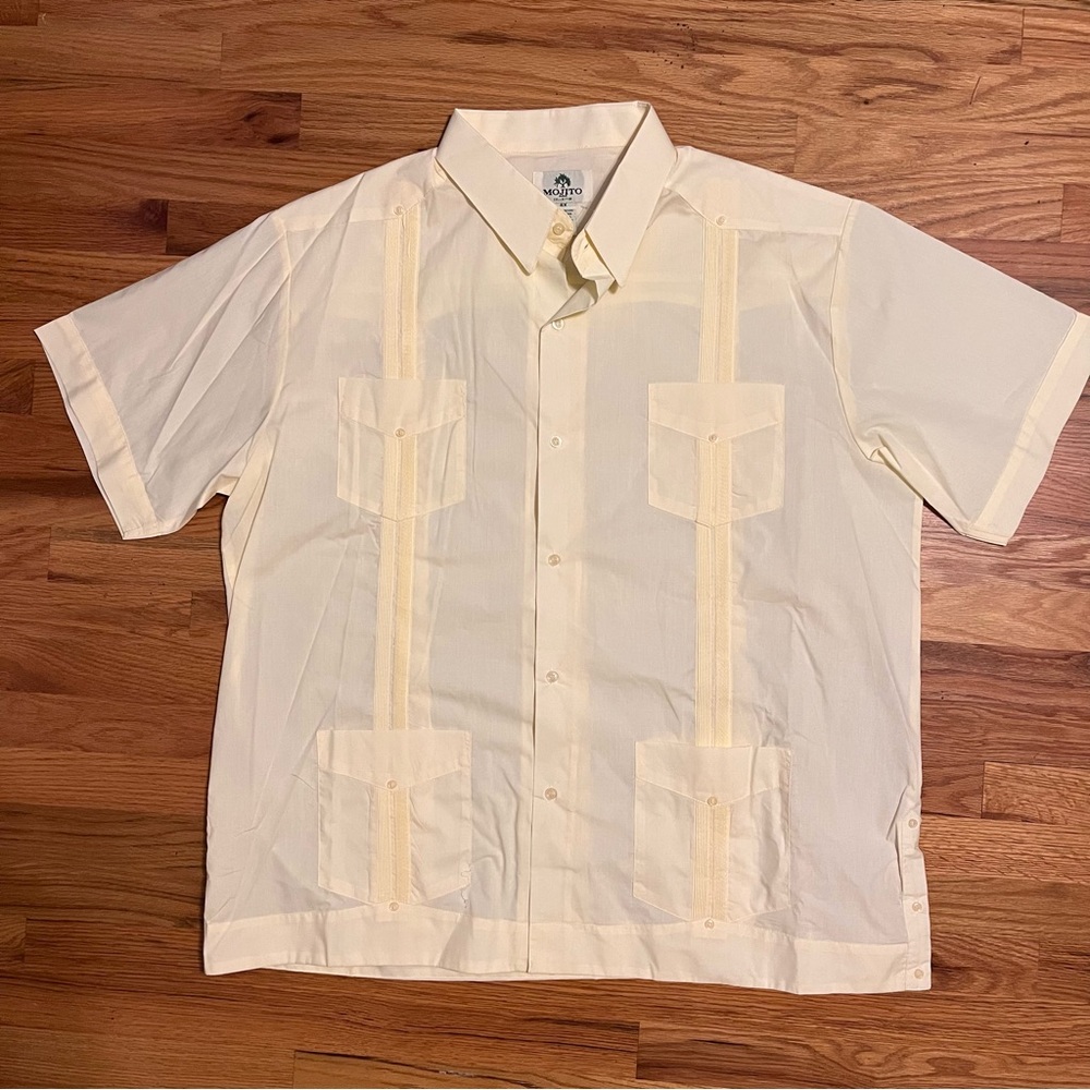 NWOT 4X Mojito Men’s Traditional Cuban Guayabera Shirt. Short Sleeve, 4 Pockets.